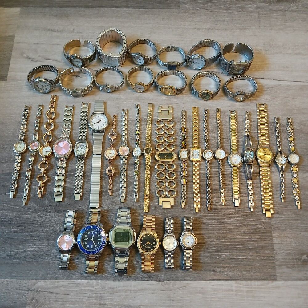 Lot 35+ Watches Parts/Repair ALL Metal Timex Mayfair Anne Klein Nelsonic Rumours